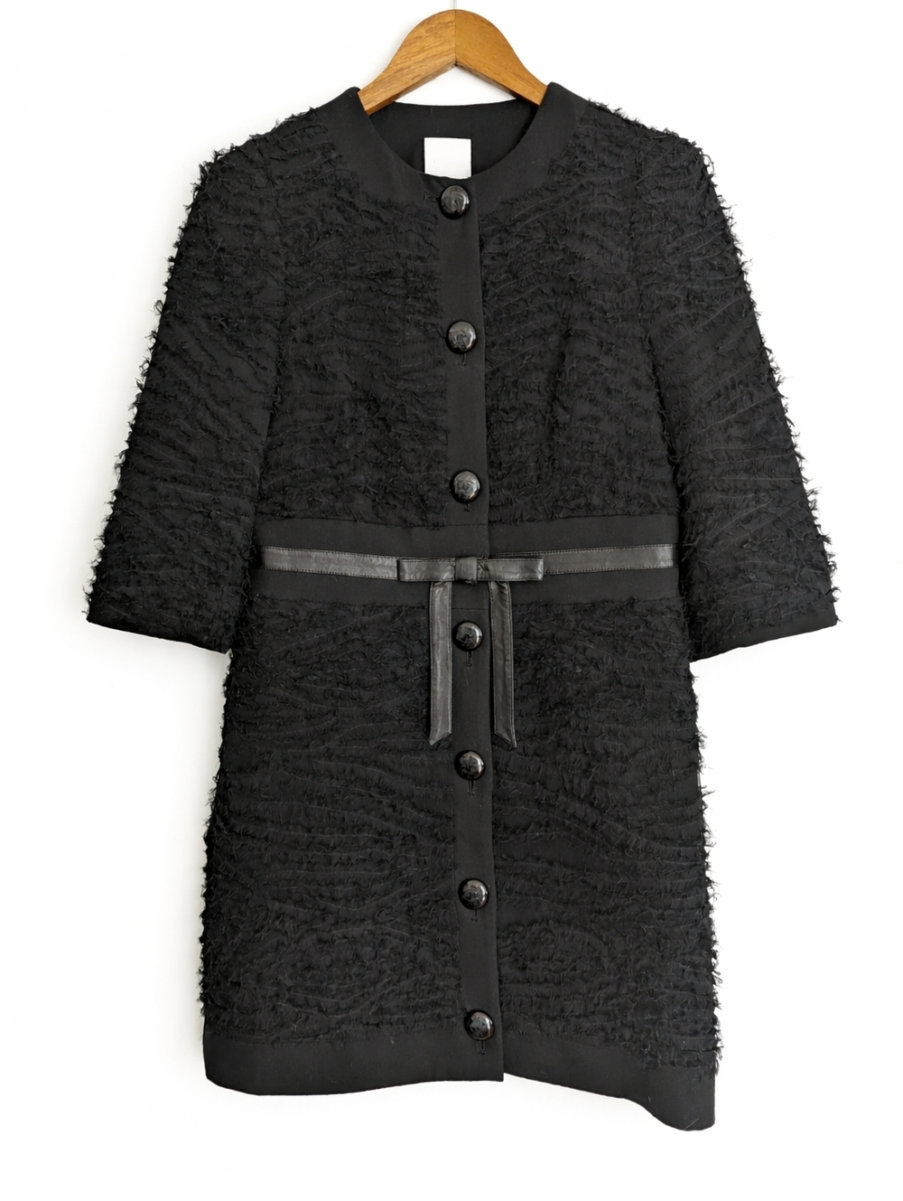 Robert Rodriguez Black Textured Button-Front Coat with Waist Tie